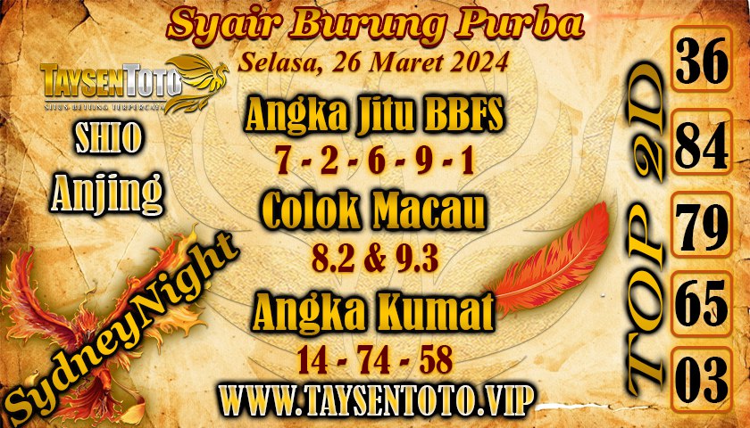 Syair Burung Purba Sydney Night Hari ini 26 Maret 2024