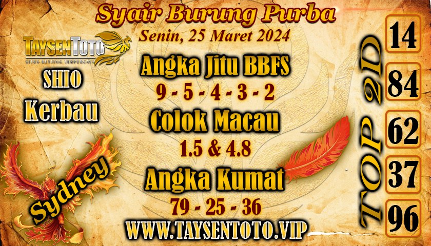 Syair Burung Purba Sydney Hari ini 25 Maret 2024