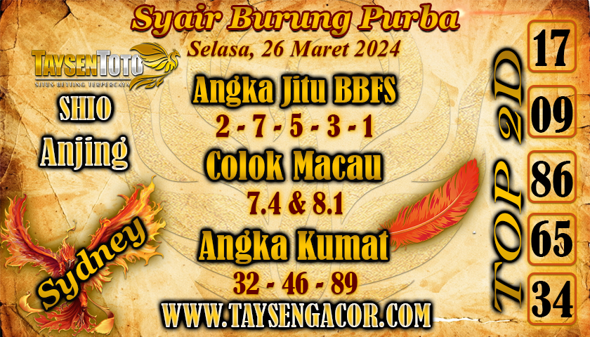 Syair Burung Purba Sydney Hari ini 26 Maret 2024