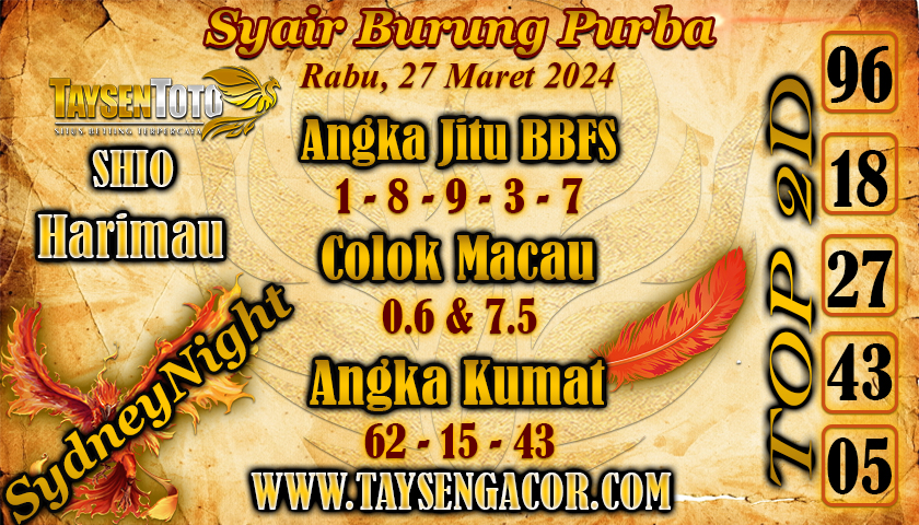 Syair Burung Purba Sydney Night Hari ini 27 Maret 2024