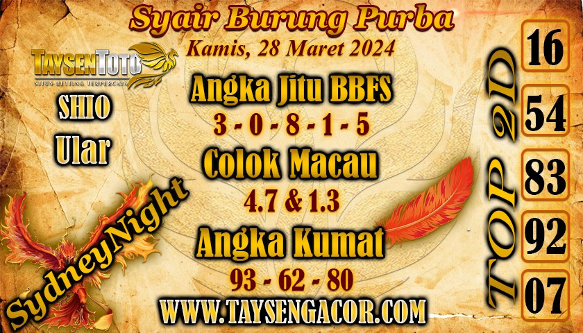 Syair Burung Purba Sydney Night Hari ini 28 Maret 2024