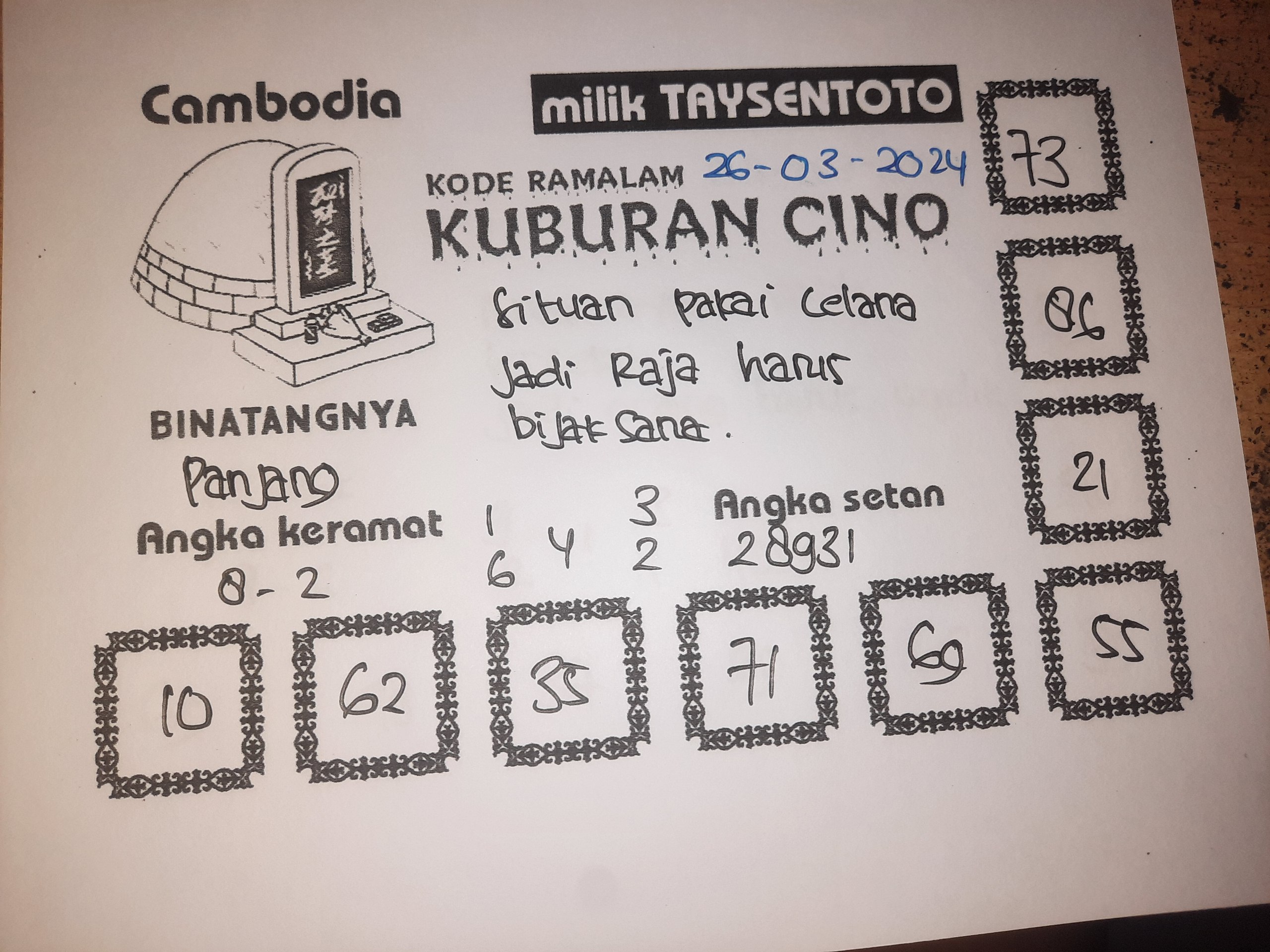 Syair Togel Kuburan Cino Cambodia Hari ini 26 Maret 2024