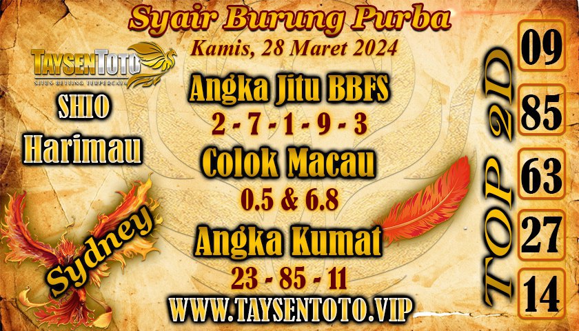 Syair Burung Purba Sydney Hari ini 28 Maret 2024