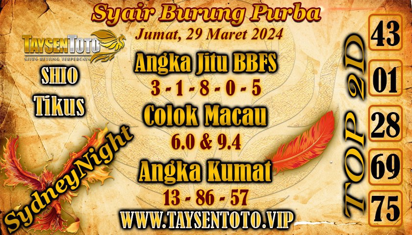 Syair Burung Purba Sydney Night Hari ini 29 Maret 2024