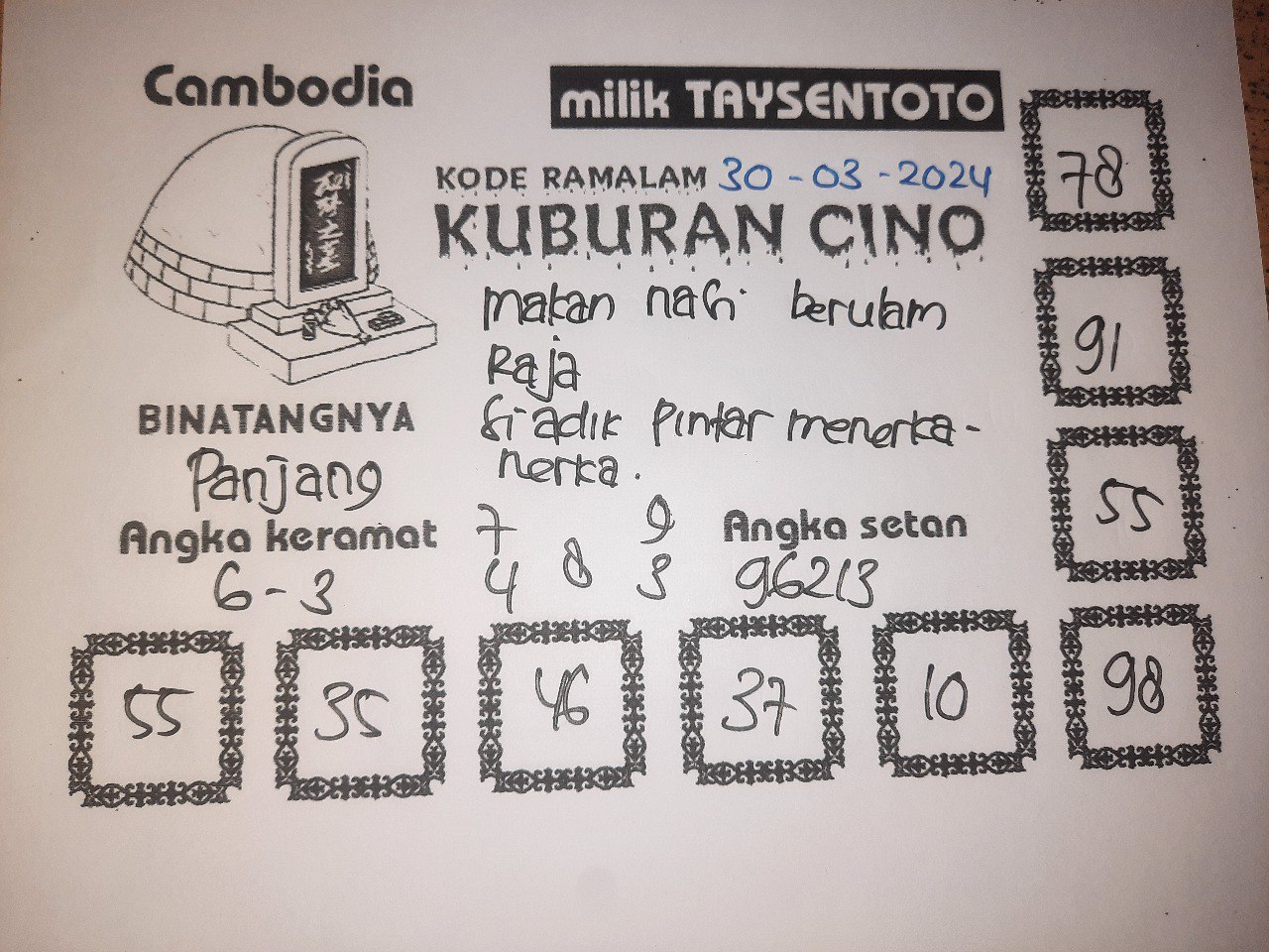 Syair Togel Kuburan Cino Cambodia Hari ini 30 Maret 2024