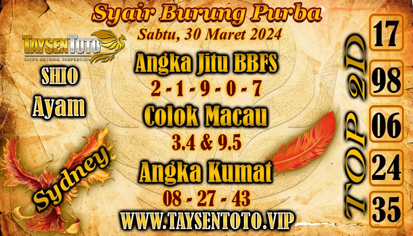 Syair Burung Purba Sydney Hari ini 30 Maret 2024