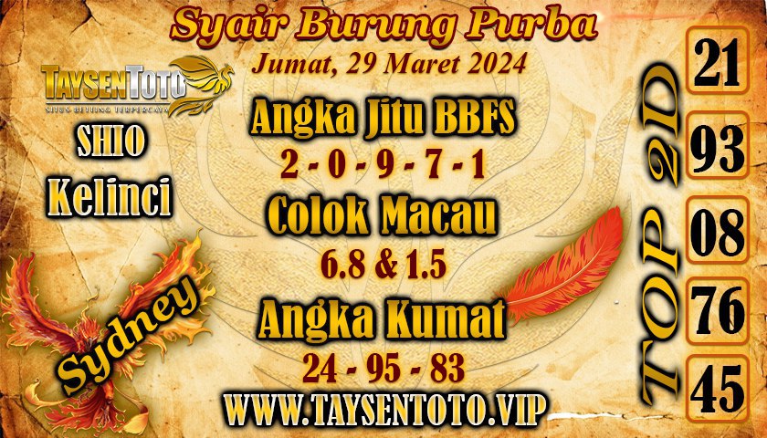 Syair Burung Purba Sydney Hari ini 29 Maret 2024