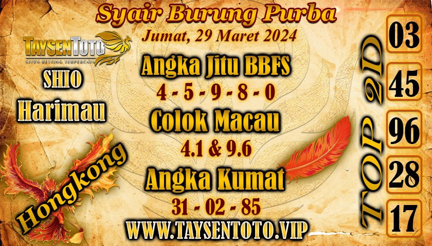 Syair Burung Purba HK Hari Ini 29 Maret 2024