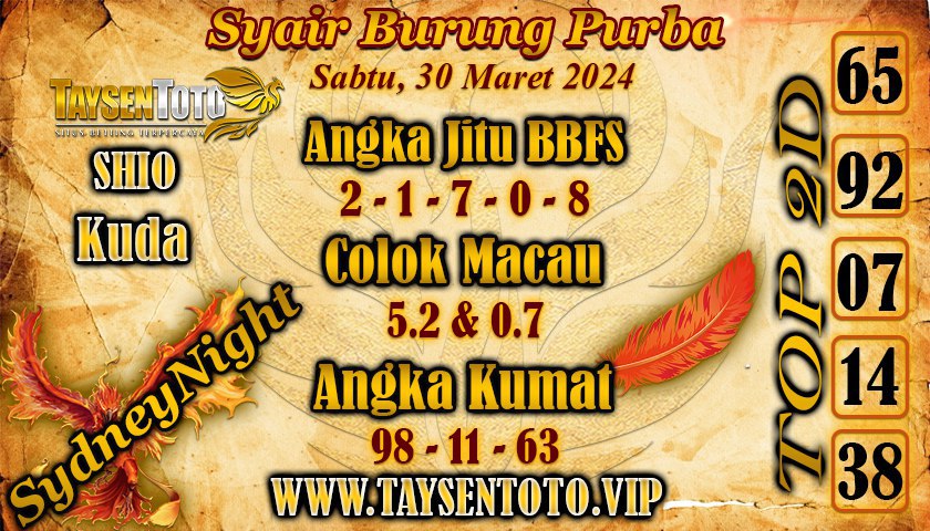 Syair Burung Purba Sydney Night Hari ini 30 Maret 2024