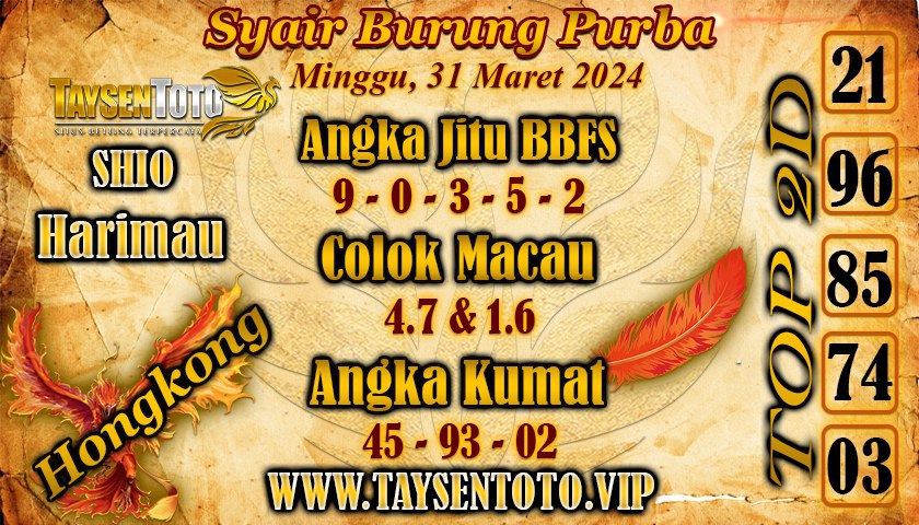 Syair Burung Purba HK Hari Ini 31 Maret 2024