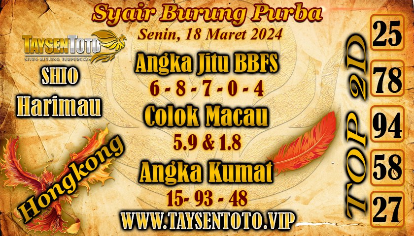 Syair Burung Purba HK Hari Ini 18 Maret 2024