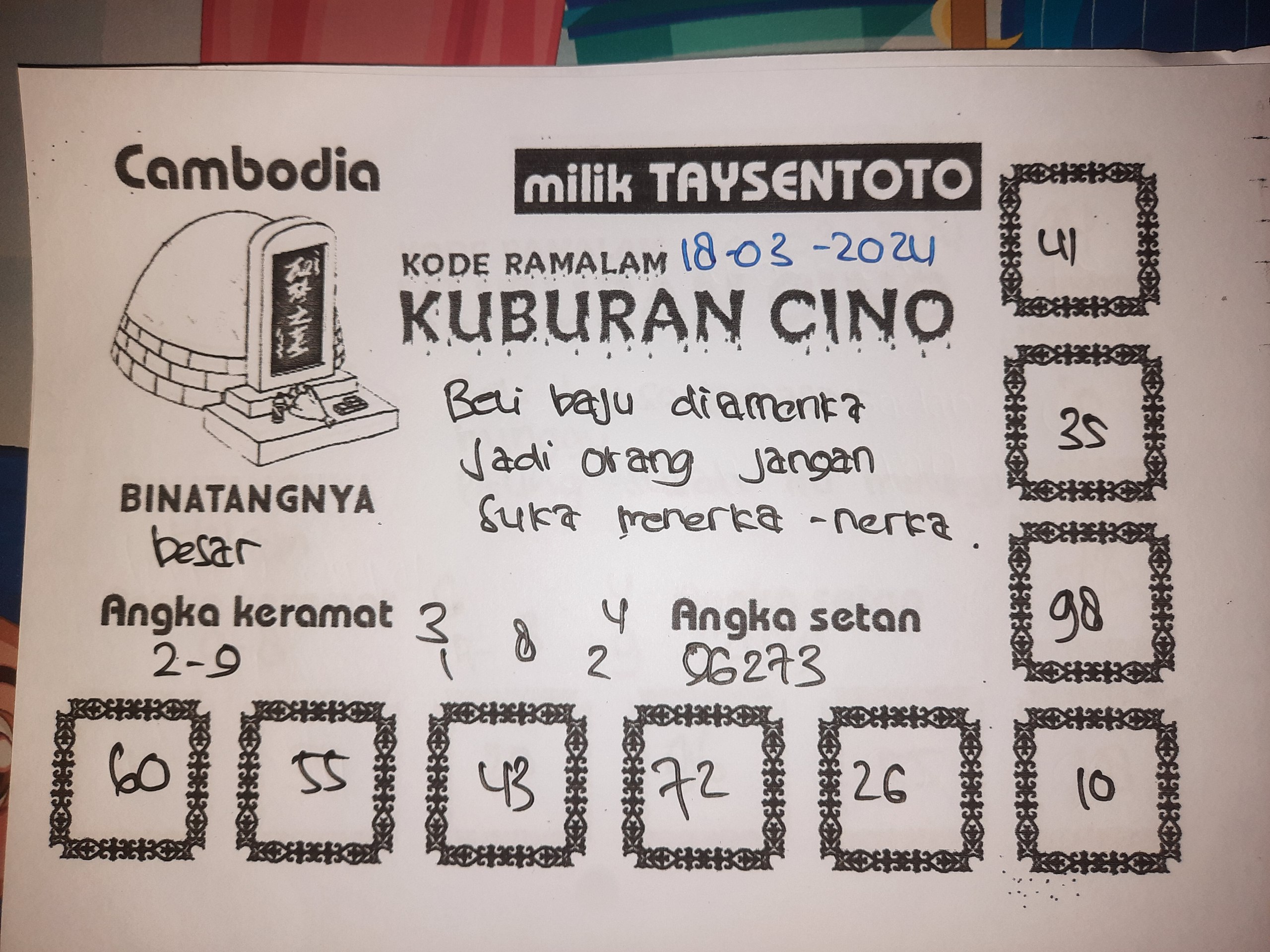 Syair Togel Kuburan Cino Cambodia Hari ini 18 Maret 2024