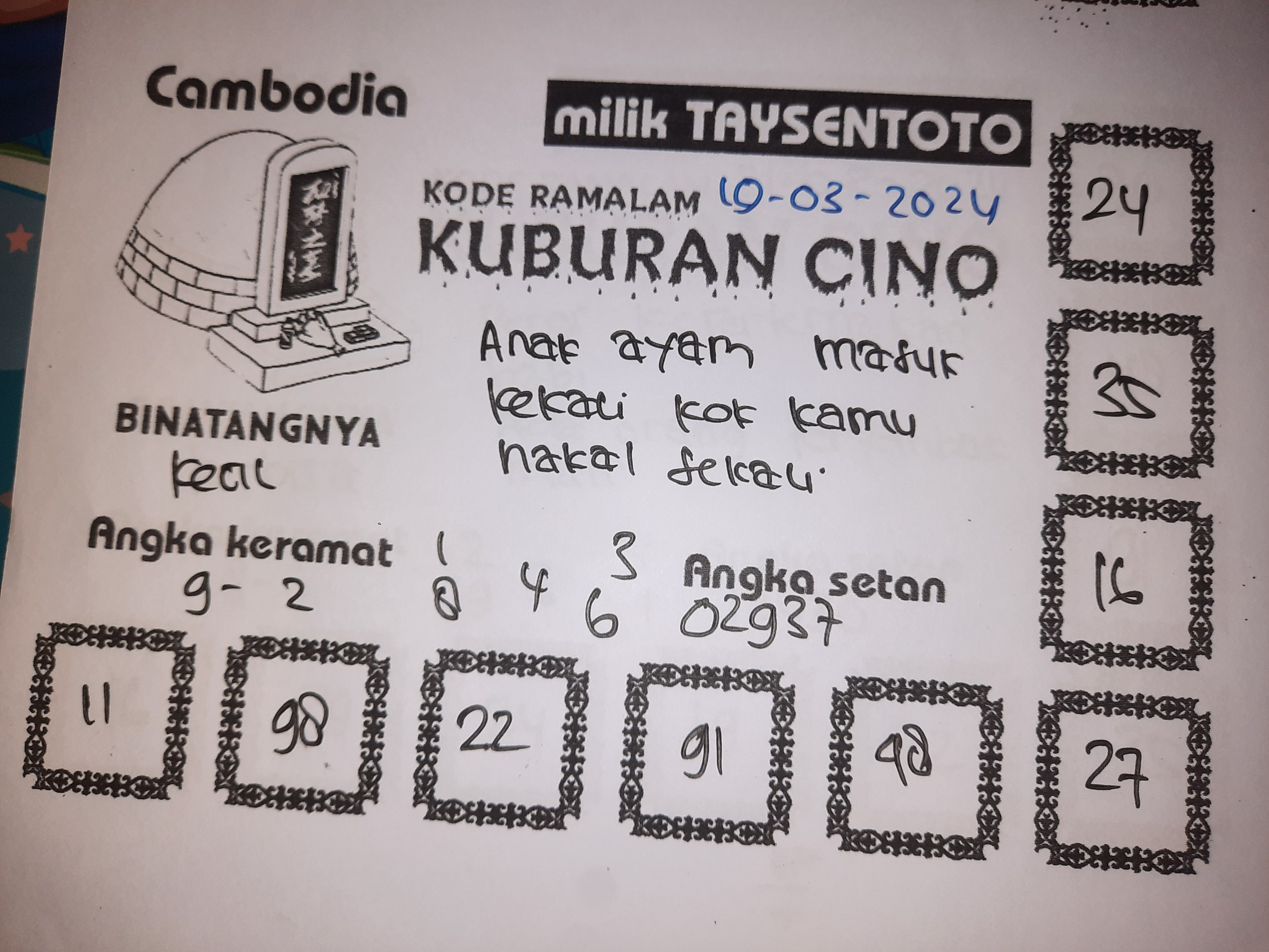 Syair Togel Kuburan Cino Cambodia Hari ini 19 Maret 2024