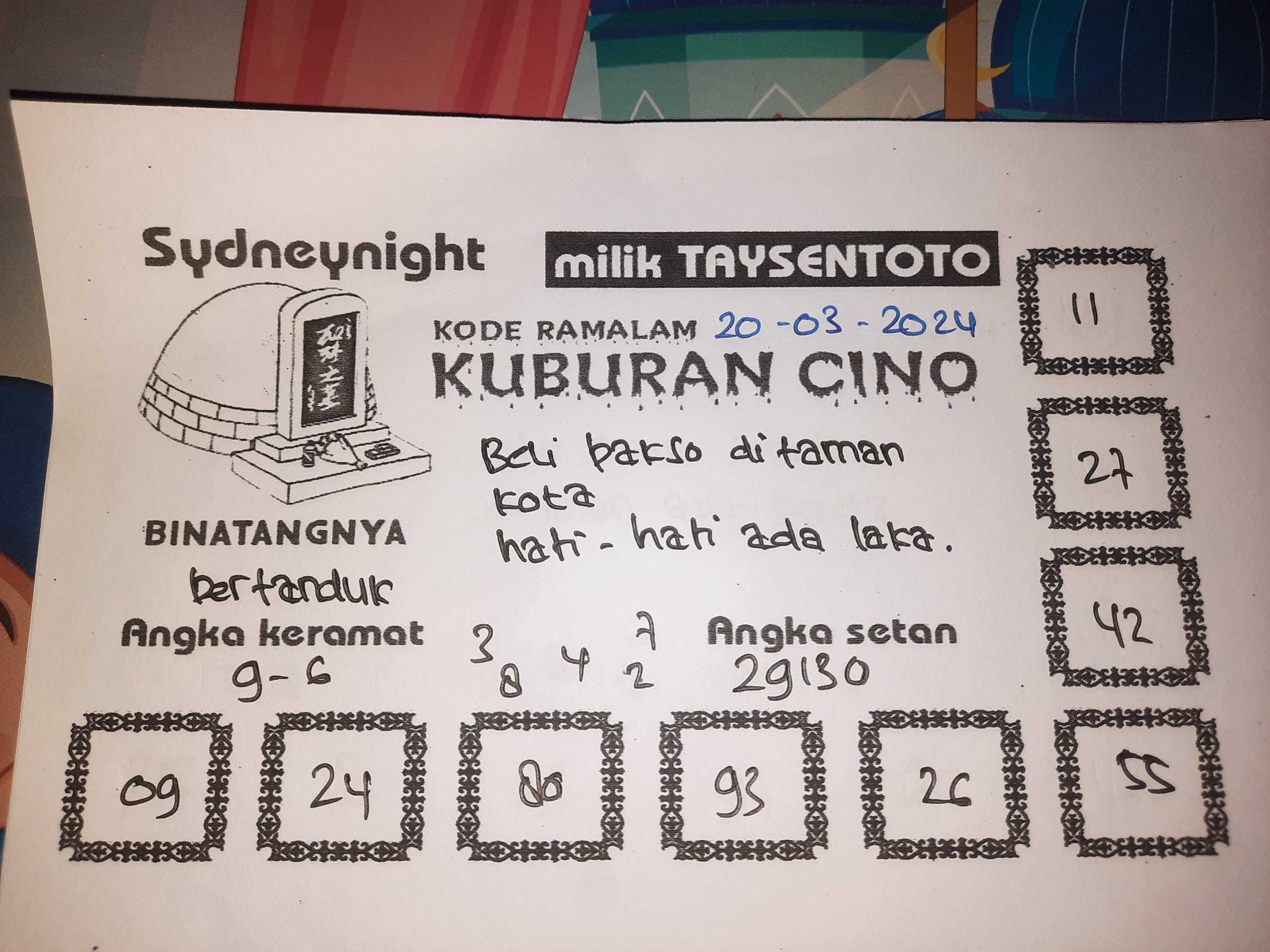 Syair Kuburan Cino Sydney Night Hari ini 20 Maret 2024