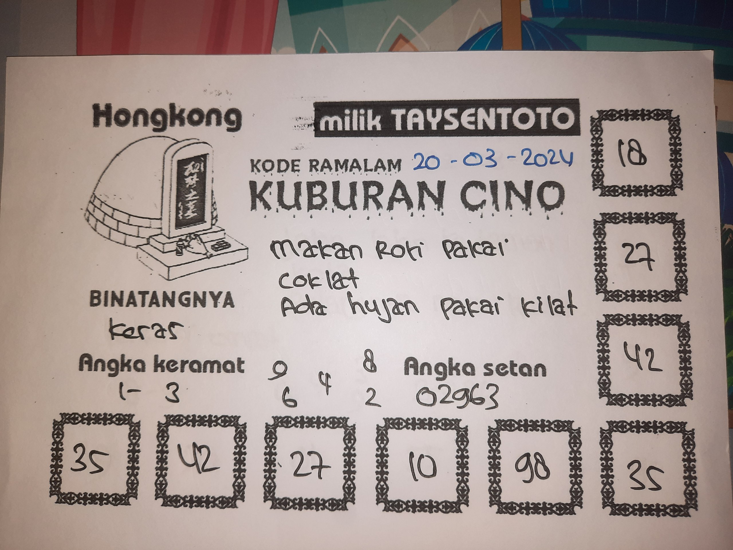 Syair Kuburan Cino HK Hari Ini 20 Maret 2024