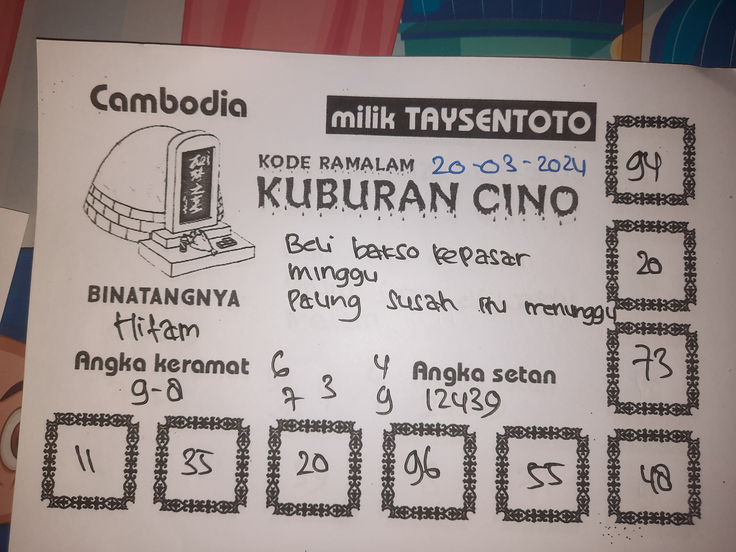 Syair Togel Kuburan Cino Cambodia Hari ini 20 Maret 2024