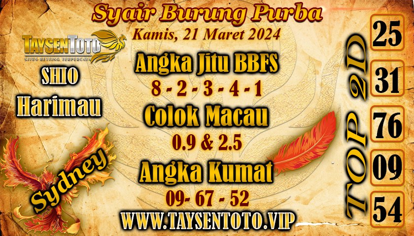 Syair Burung Purba Sydney Hari ini 21 Maret 2024