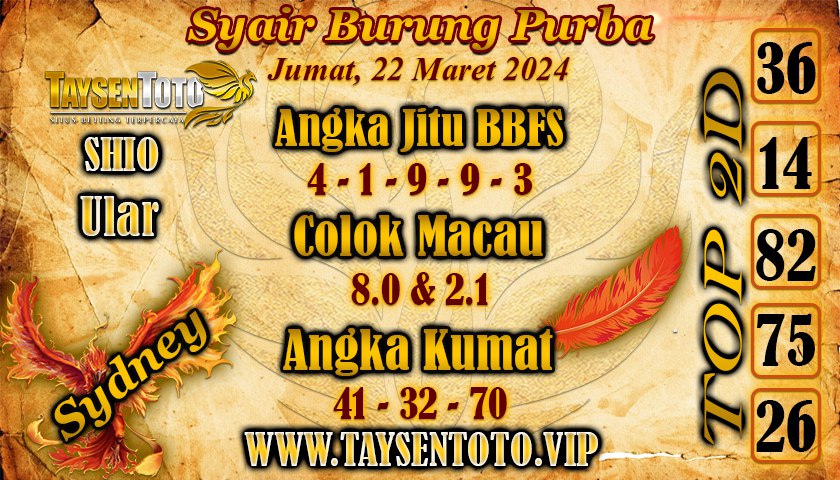 Syair Burung Purba Sydney Hari ini 22 Maret 2024