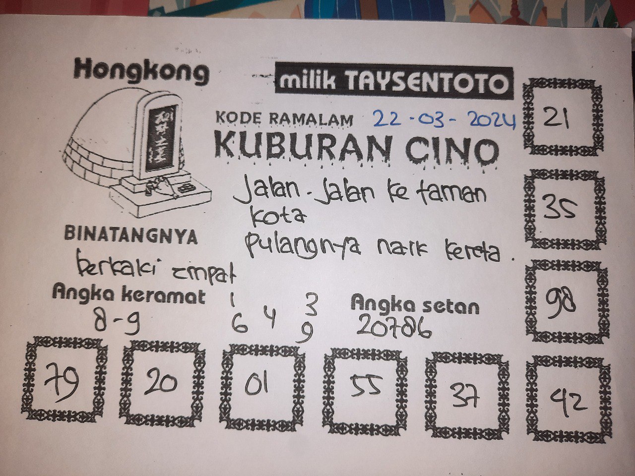 Syair Kuburan Cino HK Hari Ini 22 Maret 2024