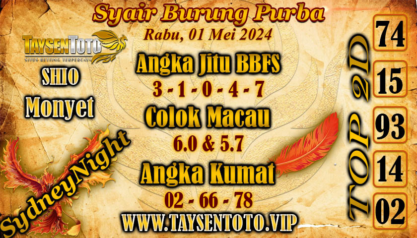 Syair Burung Purba SydneyNight Hari ini 01 Mei 2024