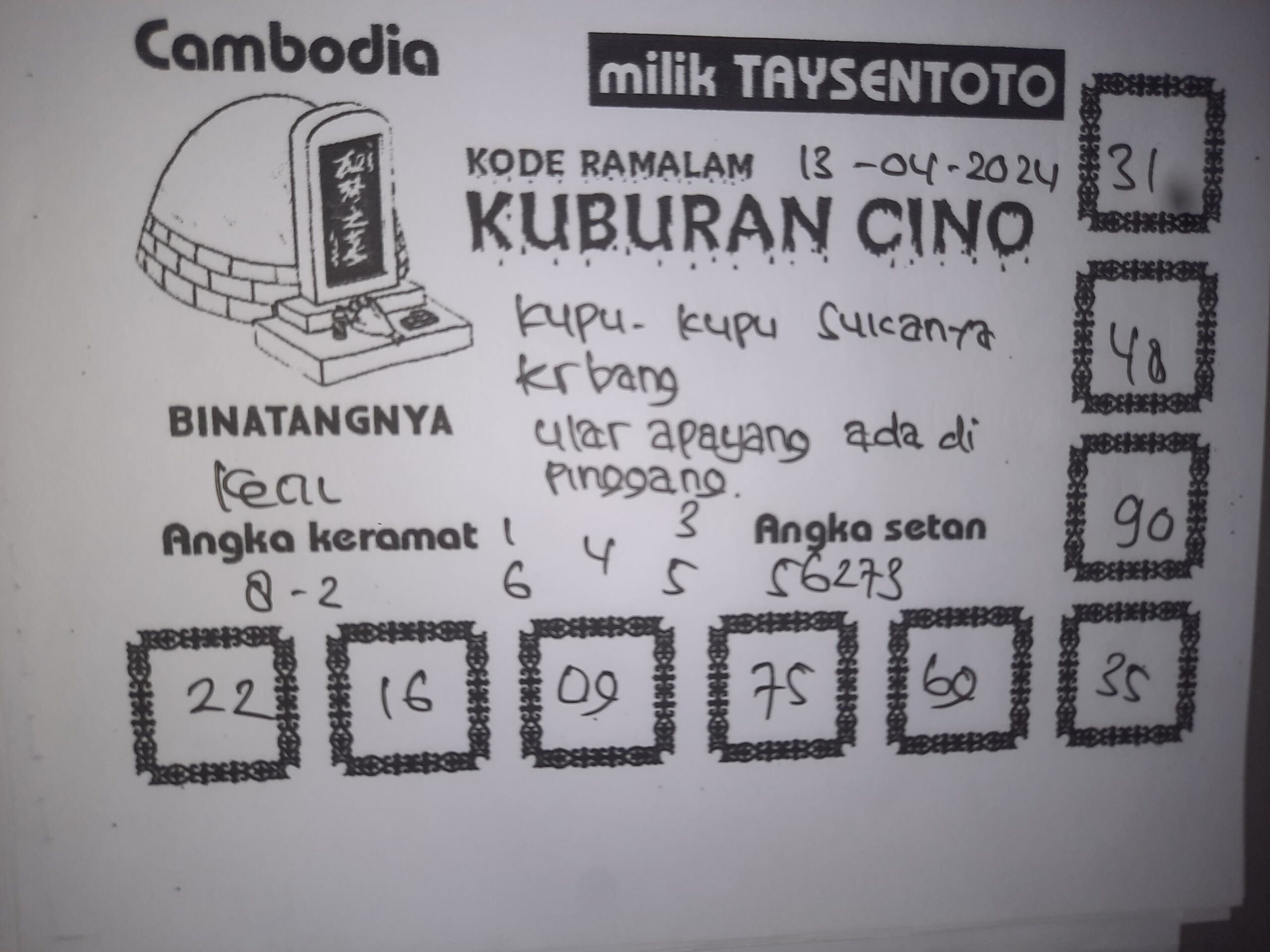 Syair Kuburan Cino Cambodia Hari Ini 13 April 2024