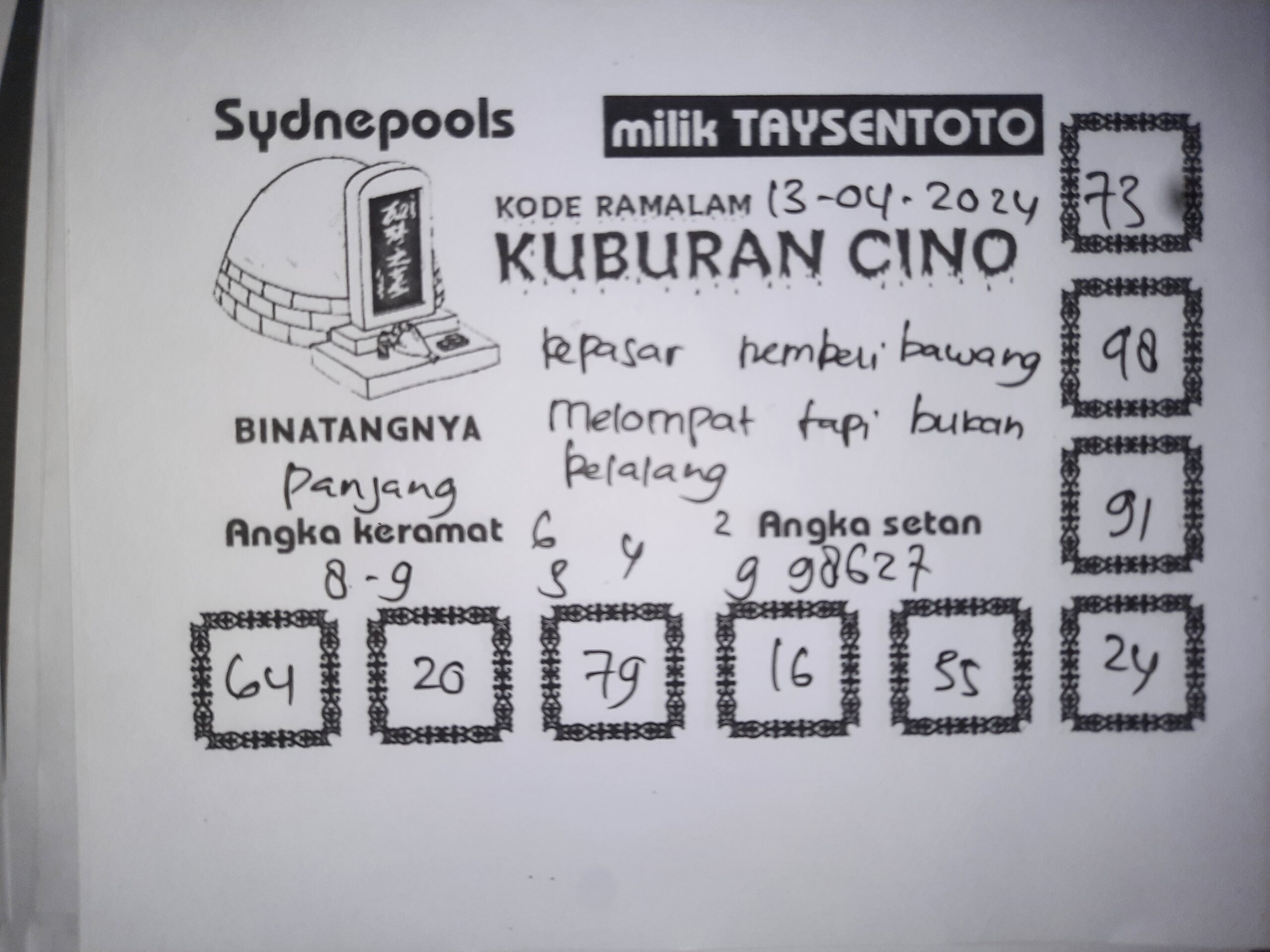 Syair Kuburan Cino Sydney Hari ini 13 April 2024