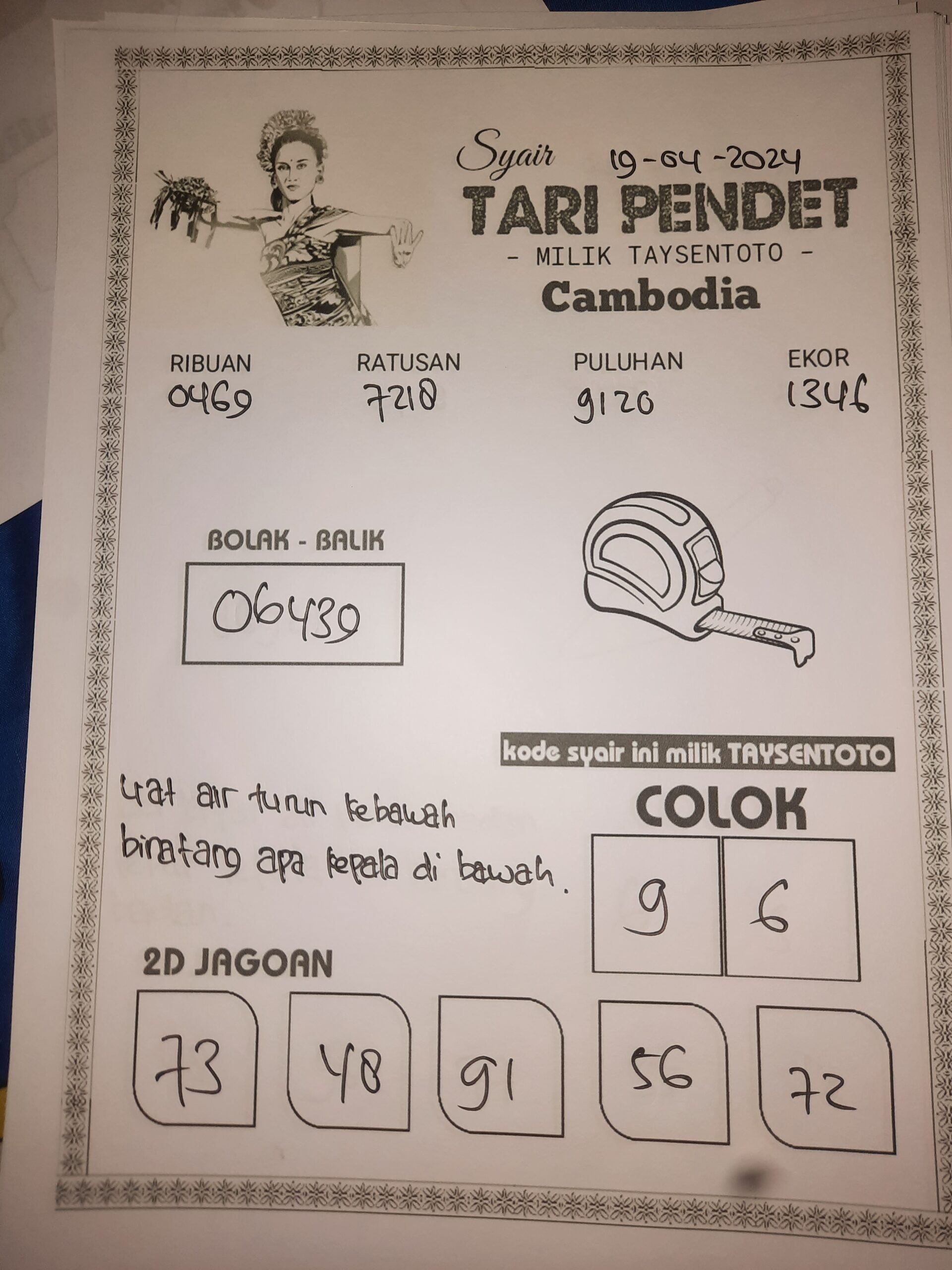 Syair Tari Pendet cambodia Hari Ini 19 April 2024