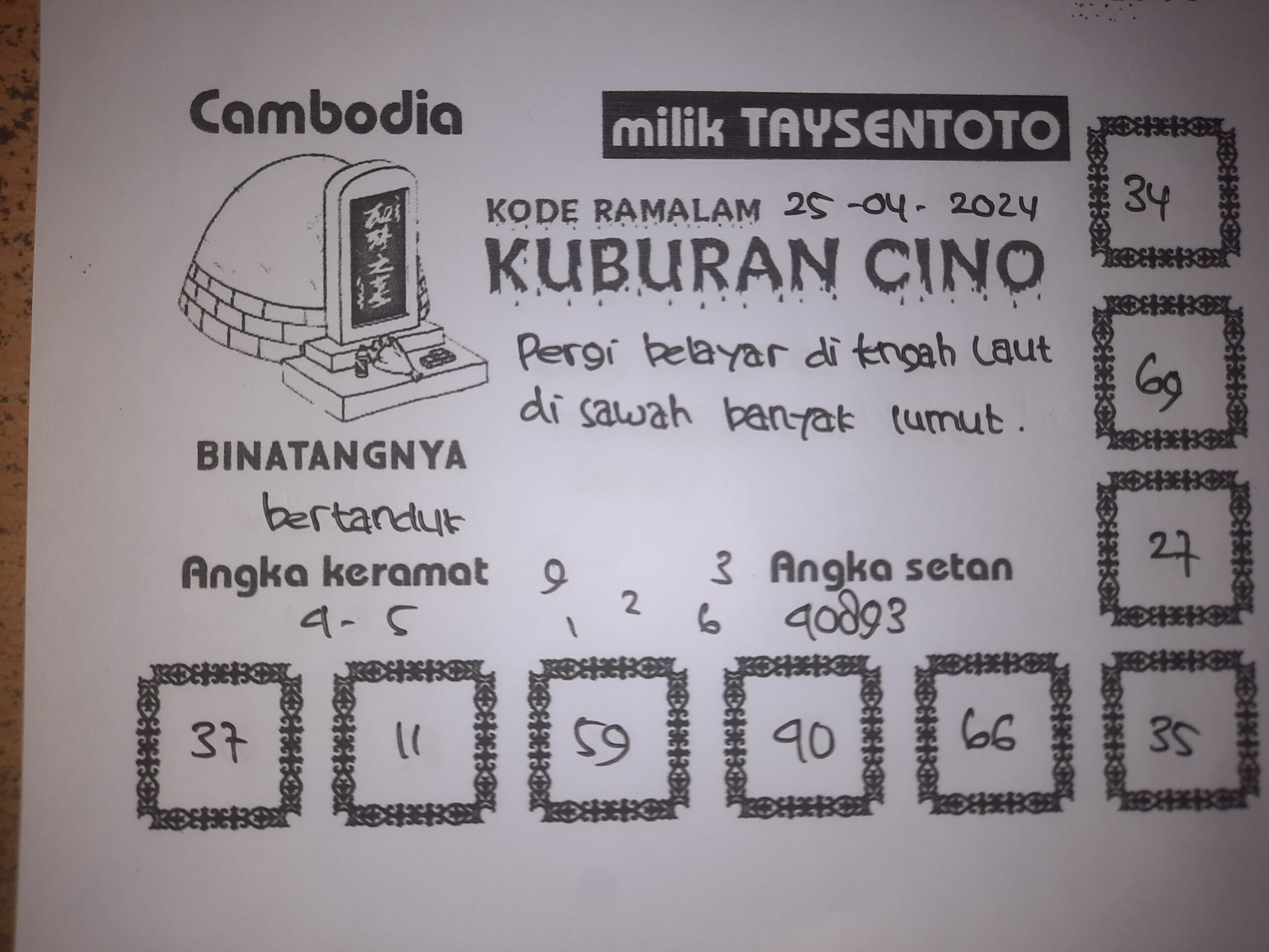 Syair Kuburan Cino Cambodia Hari Ini 25 April 2024