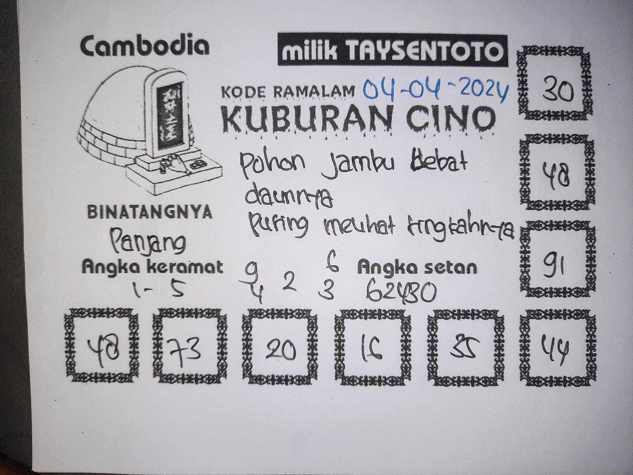 Syair Togel Kuburan Cino Cambodia Hari ini 04 April 2024