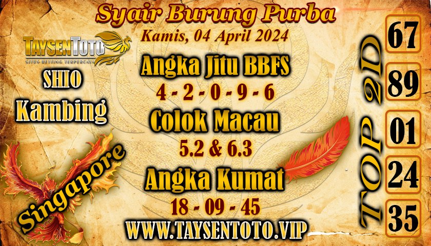 Syair Burung Purba SGP Hari Ini 04 April 2024