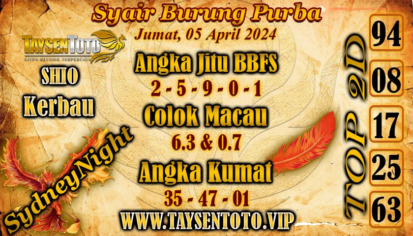 Syair Burung Purba Sydney Night Hari ini 05 April 2024