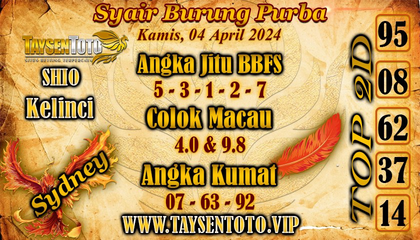 Syair Burung Purba Sydney Hari ini 04 April 2024