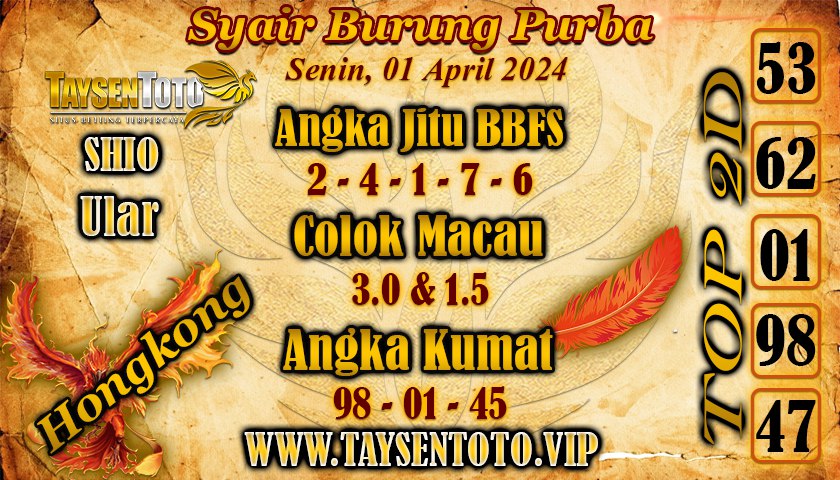 Syair Burung Purba HK Hari Ini 01 April 2024