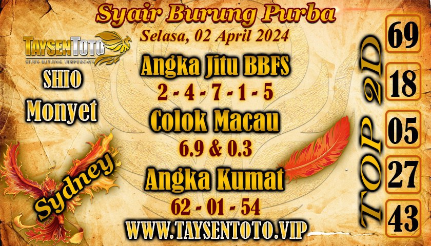 Syair Burung Purba Sydney Hari ini 02 April 2024