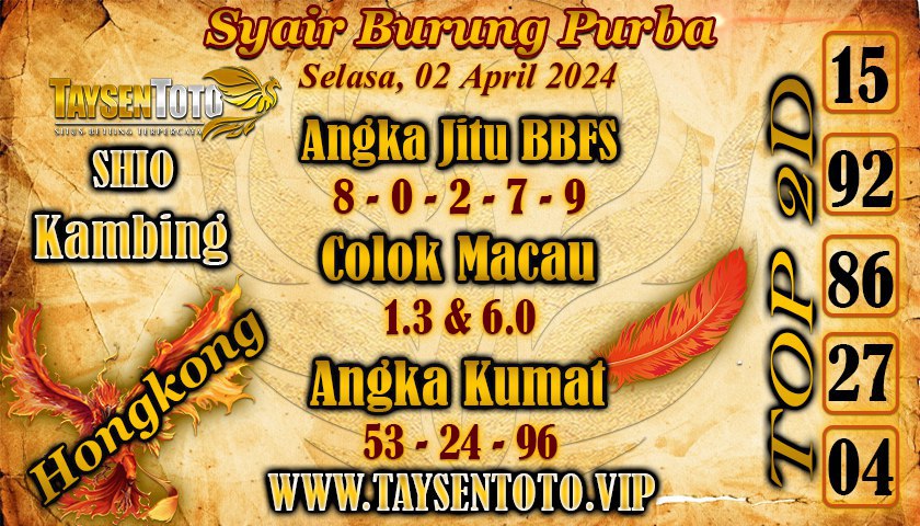 Syair Burung Purba HK Hari Ini 02 April 2024