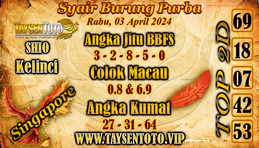 Syair Burung Purba SGP Hari Ini 03 April 2024