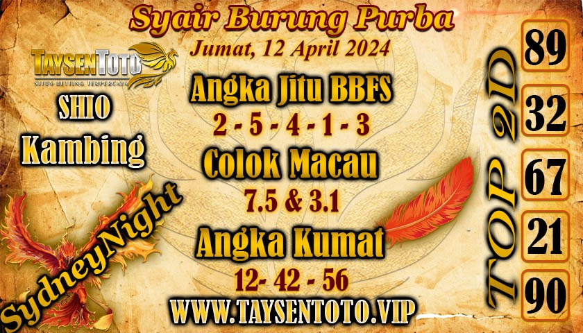 Syair Burung Purba SydneyNight Hari ini 12 April 2024