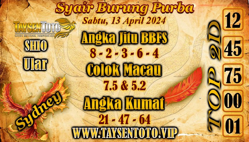 Syair Burung Purba Sydney Hari ini 13 April 2024