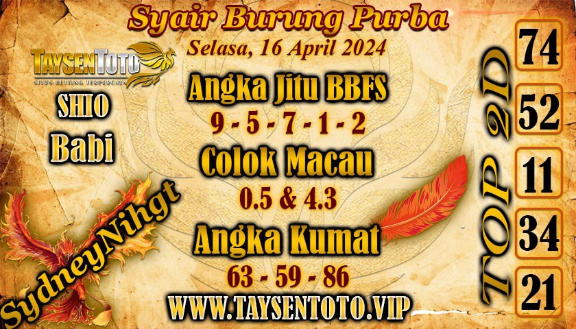 Syair Burung Purba SydneyNight Hari ini 15 April 2024