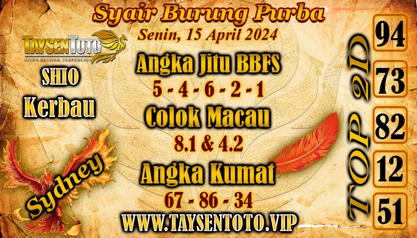 Syair Burung Purba Sydney Hari ini 15 April 2024