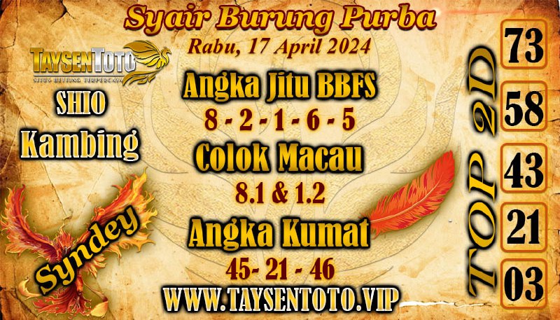 Syair Burung Purba Sydney Hari ini 17 April 2024