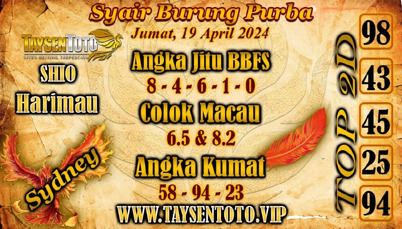 Syair Burung Purba Sydney Hari ini 19 April 2024