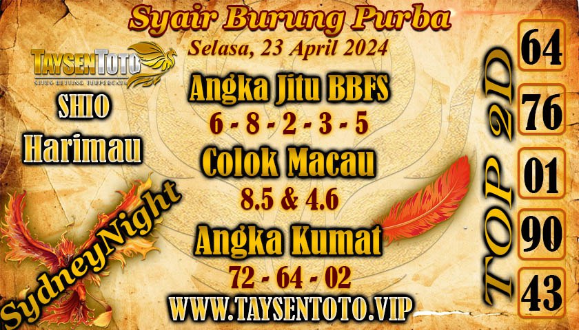 Syair Burung Purba SydneyNight Hari ini 23 April 2024