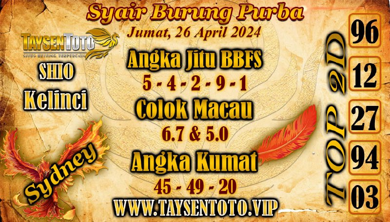 Syair Burung Purba Sydney Hari ini 26 April 2024