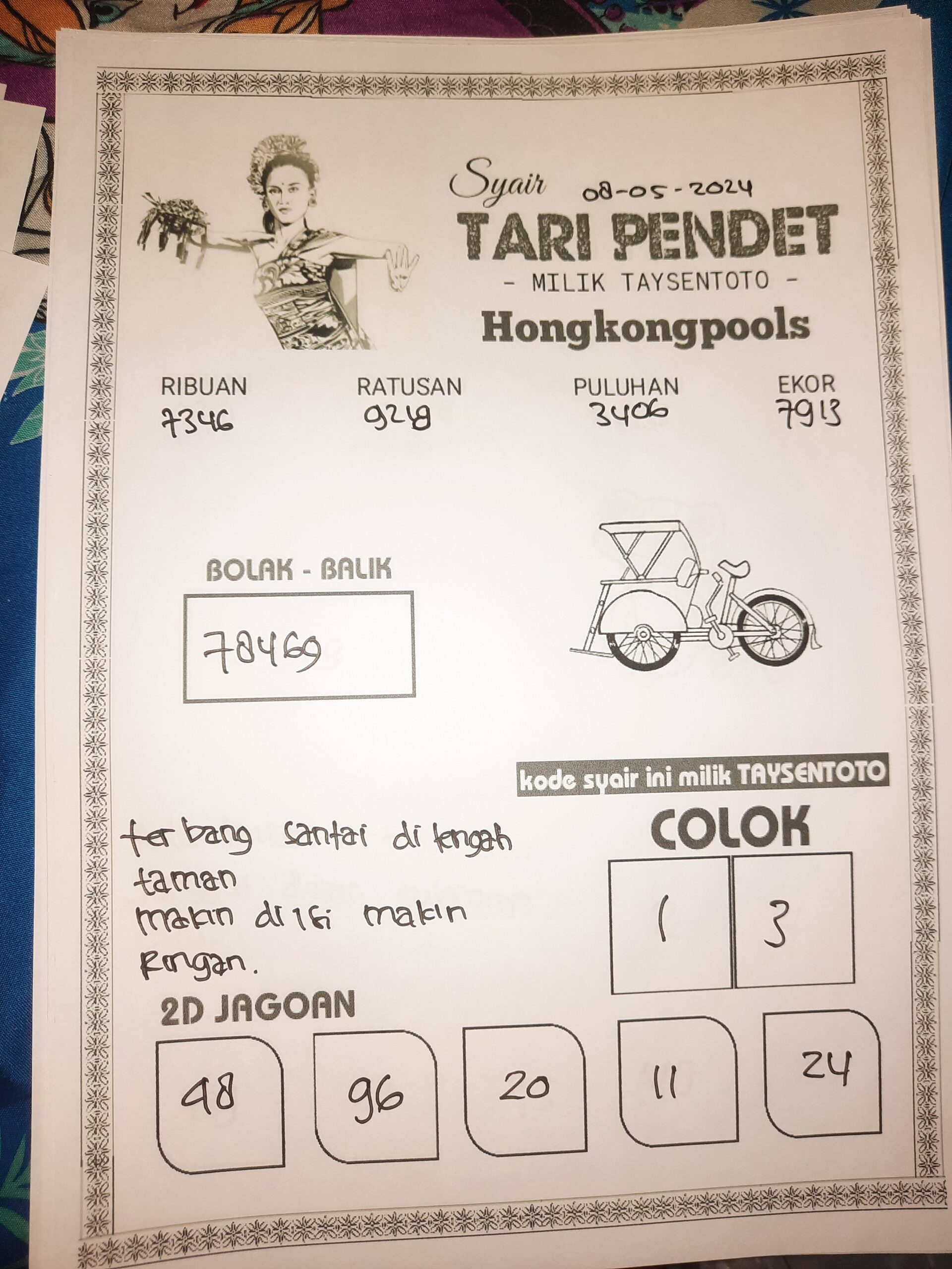 Syair Tari Pendet HK Hari Ini 08 Mei 2024