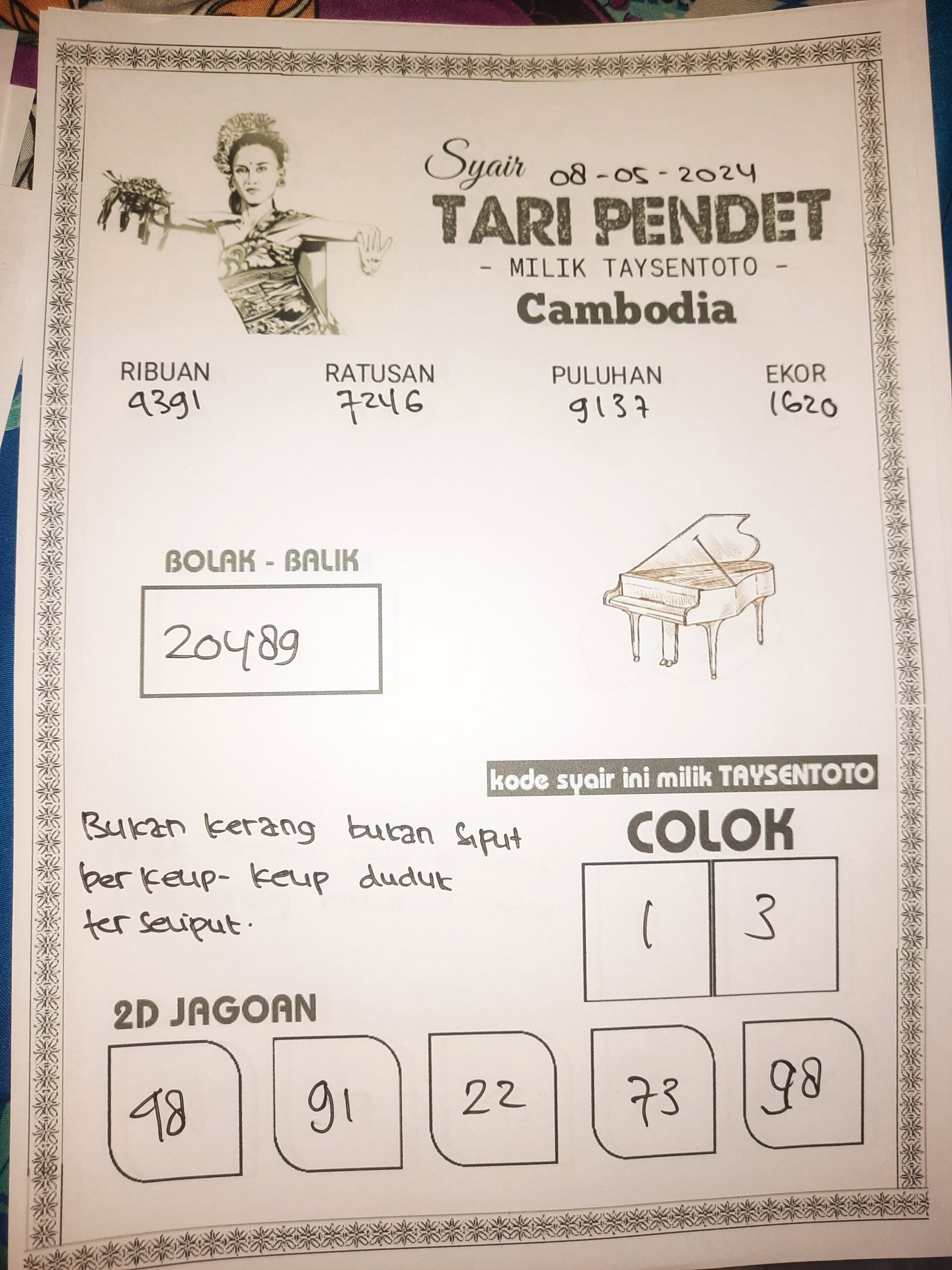 Syair Tari Pendet cambodia Hari Ini 08 Mei 2024