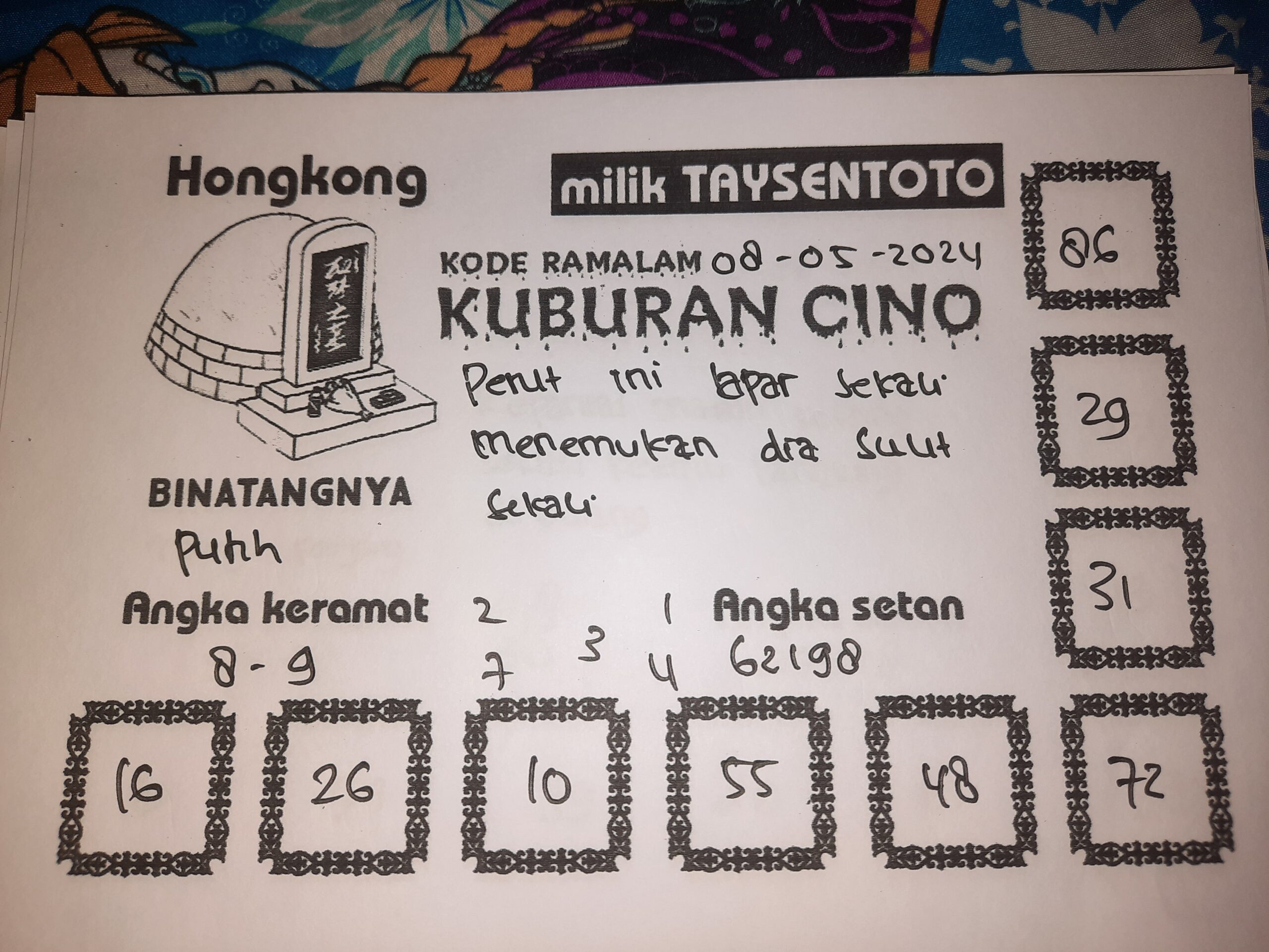 Syair Kuburan Cino  HK Hari Ini 08 Mei 2024