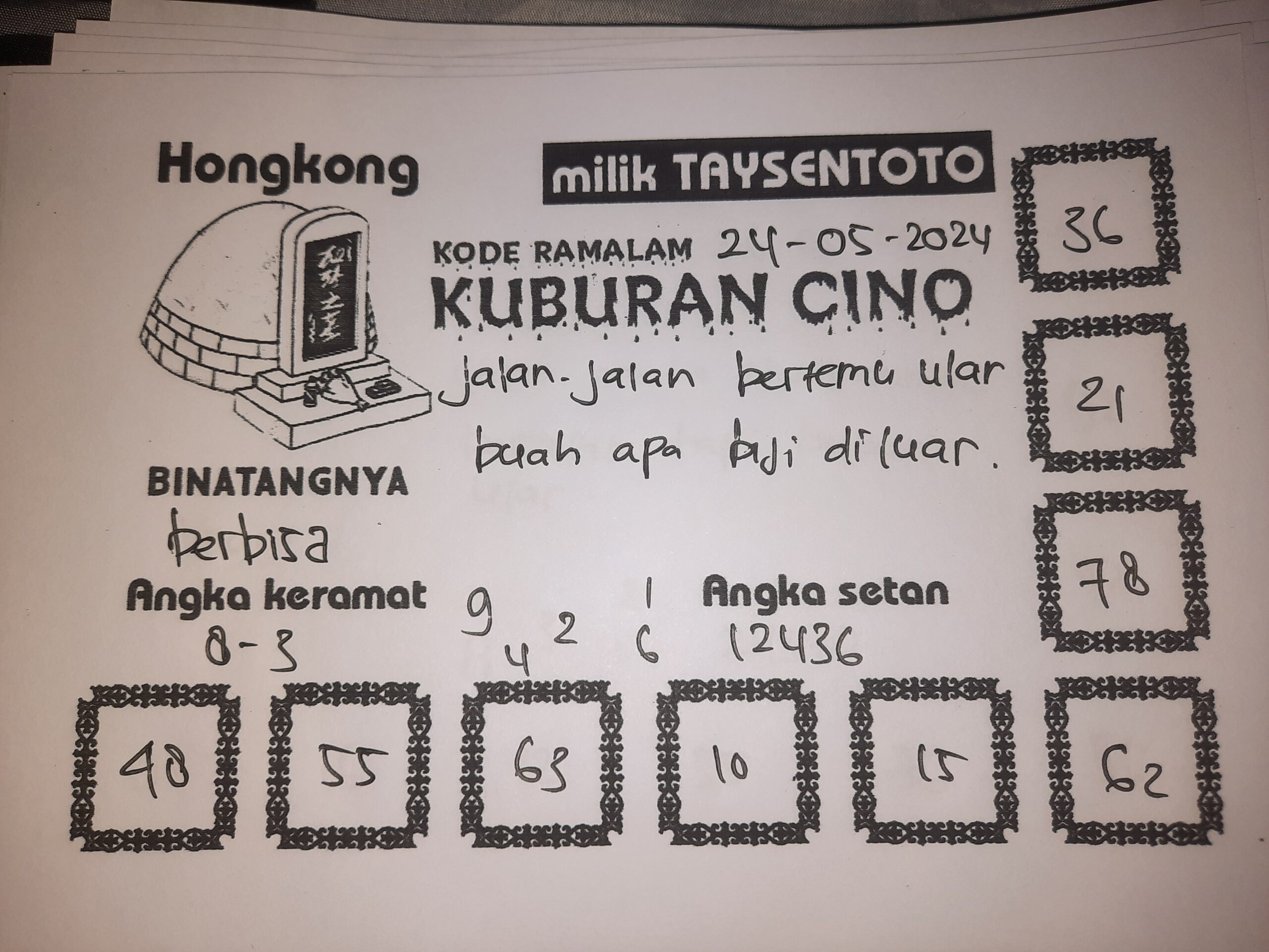 Syair Kuburan Cino HK Hari Ini 24 Mei 2024