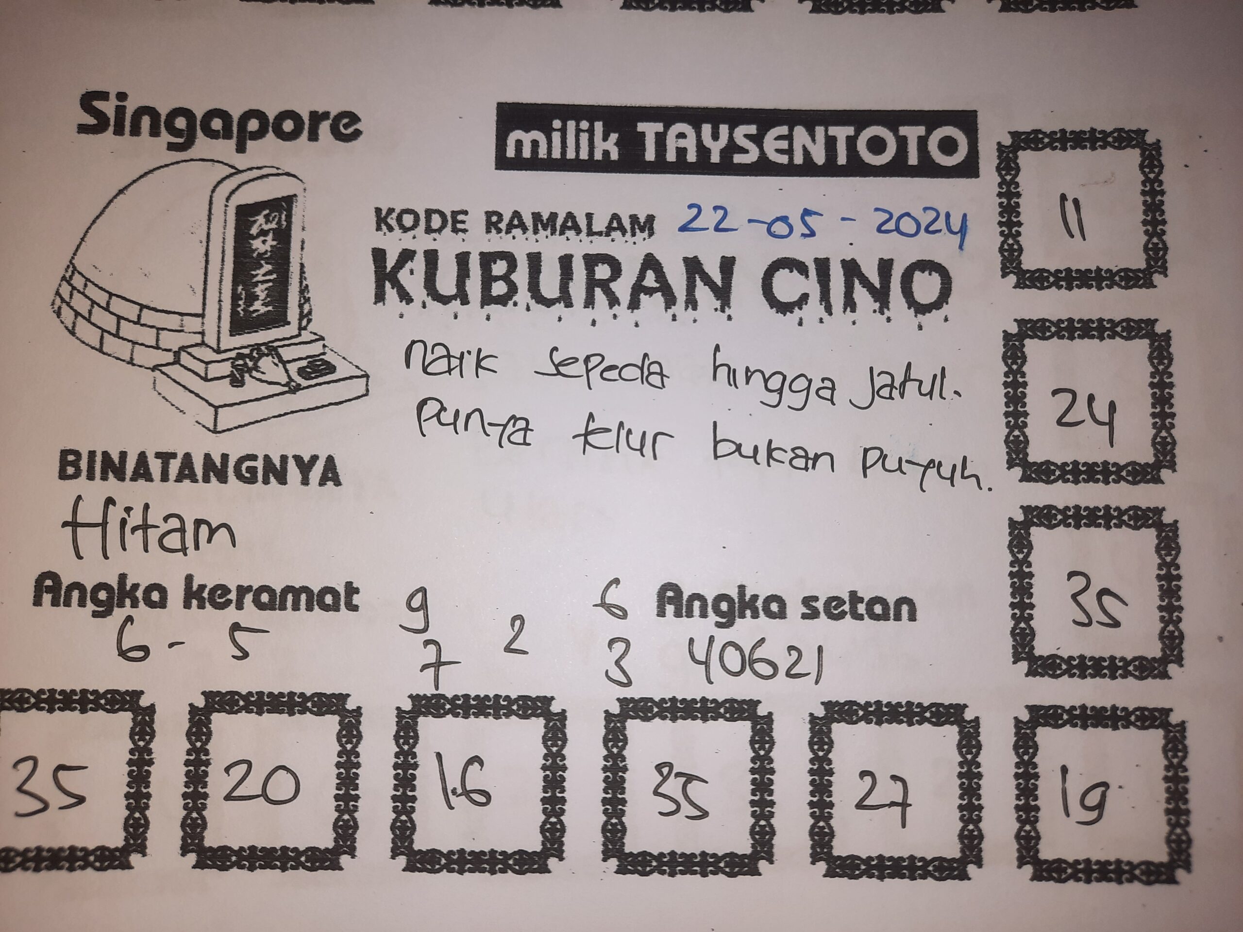 Syair Kuburan Cino Singapore Hari ini 22 Mei 2024