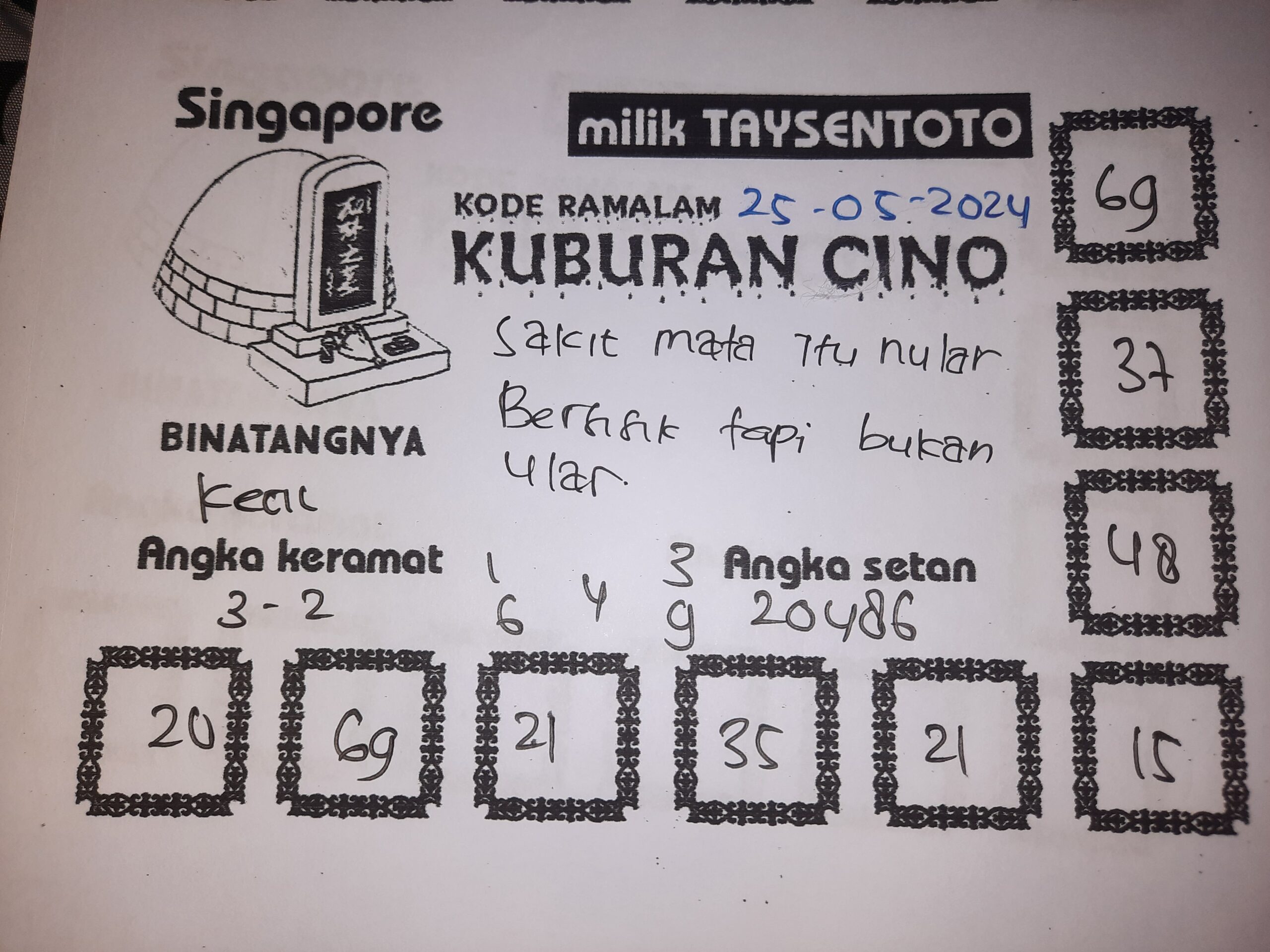 Syair Kuburan Cino Singapore Hari ini 25 Mei 2024